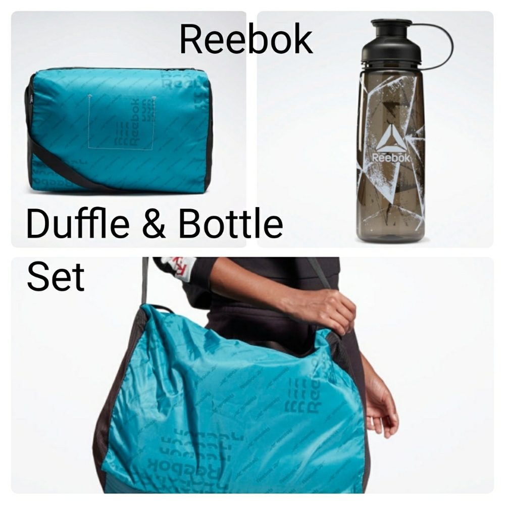 Reebok teal logo duffle and water bottle
